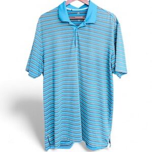 Adidas Golf Shirt Light Blue Striped Polo